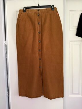 2 MIDI SKIRTS - Button-Front Brown & Denim, both 100% Cotton